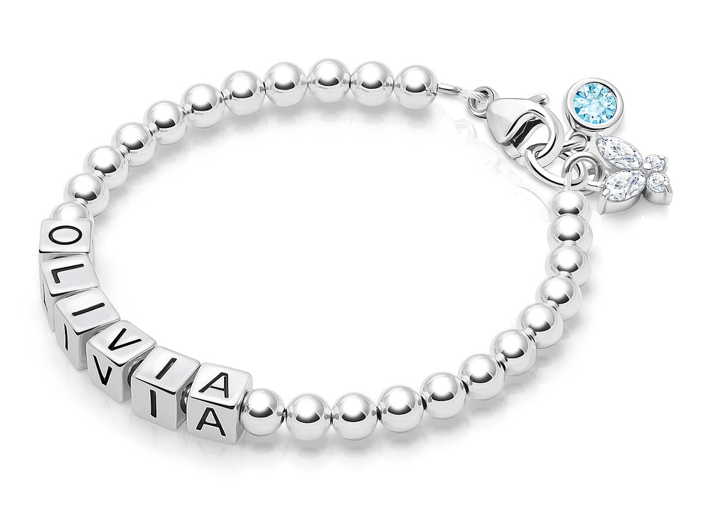 4mm Tiny Blessings Beads, Baby/Children’s Name Bracelet for Girls – Sterling Silver