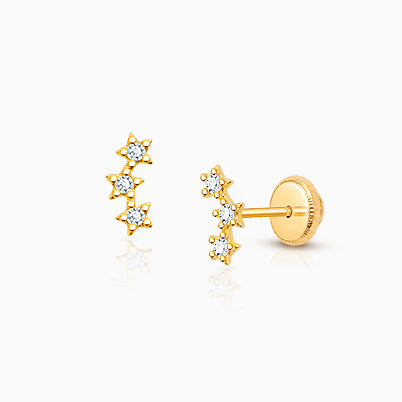 Light of Heaven, Baby/Children’s Cross Earrings, Screw Back, Clear CZ – 14K Gold