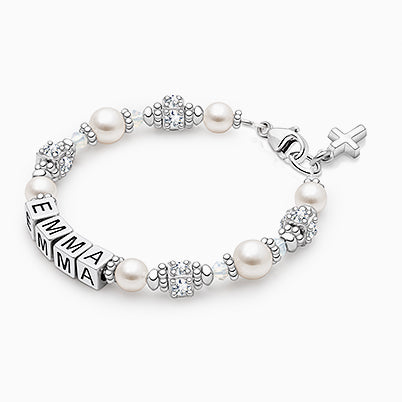 Prayerful Pearls, First Holy Communion Rosary Bracelet for Girls – Sterling Silver