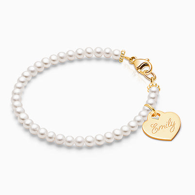 tB® Signature Crystal™ White Opal, Teen’s Beaded Bracelet for Girls (INCLUDES Engraved Charm) – 14K Gold