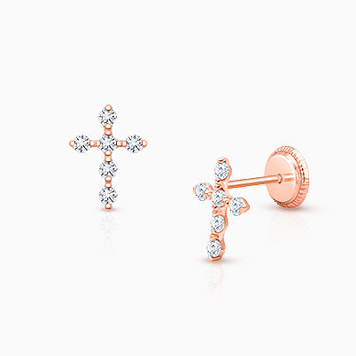 Simple Cross Earring, Baby/Children’s Earrings, Screw Back – 14K Rose Gold