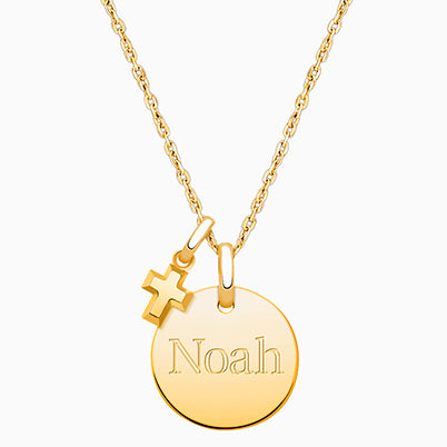 14K Gold Baby Round, Engraved Children’s Necklace for Boys (FREE Personalization) – 14K Gold
