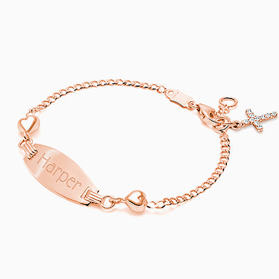 Follow Your Heart, Christening/Baptism Baby/Children’s Engraved ID Bracelet for Girls – 14K White Gold