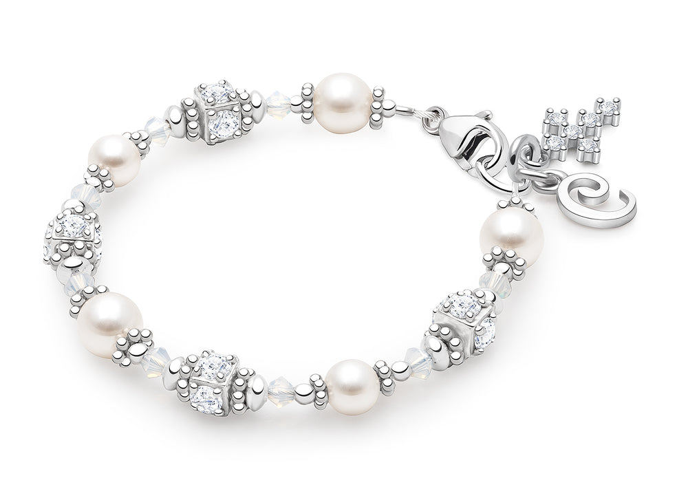 Crowned in Heaven, First Holy Communion Beaded Bracelet for Girls – Sterling Silver
