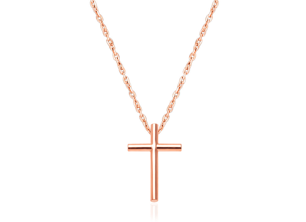 Rounded Cross, Children’s Necklace for Girls – 14K Rose Gold