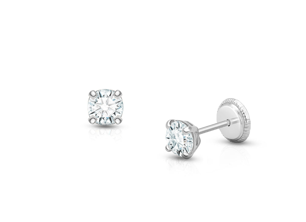April Birthstone Studs, 4mm Swarovski® Crystal Teen’s Earrings, Screw Back – 14K White Gold