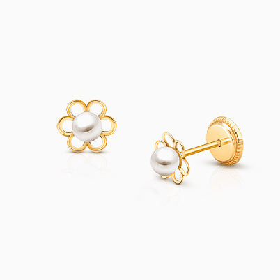 3mm Pearl Studs, Baby/Children’s Earrings, Screw Back – 14K Gold