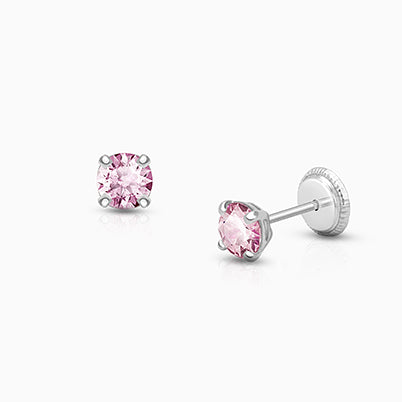 June Birthstone Studs, 4mm Swarovski® Crystal Baby/Children’s Earrings, Screw Back – 14K White Gold