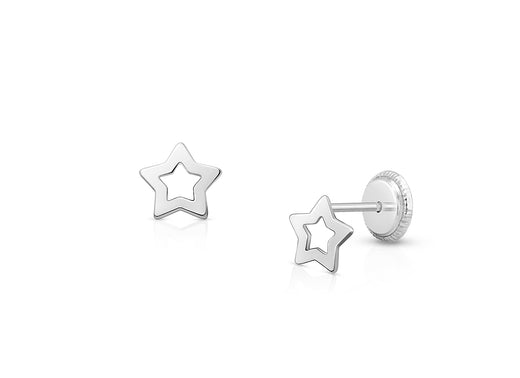 Wish Upon a Star, Baby/Children’s Earrings, Screw Back – 14K White Gold