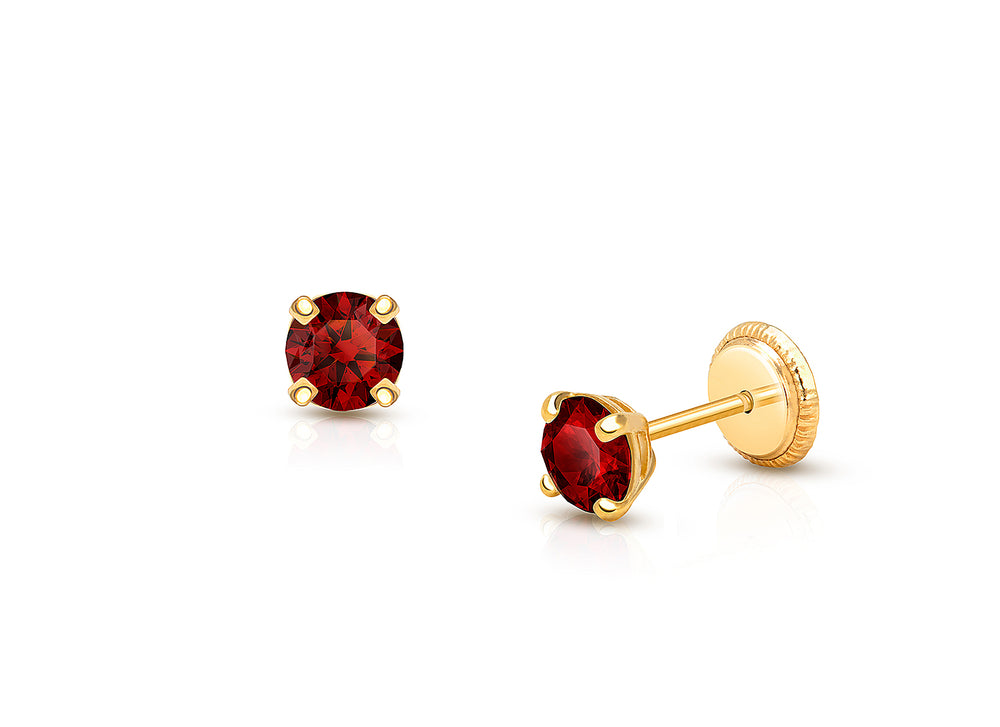 January Birthstone Studs, 4mm Swarovski® Crystal Baby/Children’s Earrings, Screw Back – 14K Gold