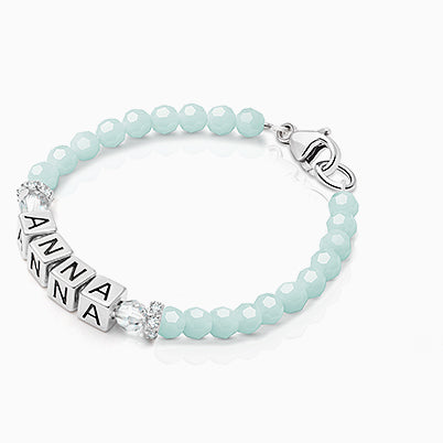 tB® Signature Crystal™ Trademark Blue, Teen’s Beaded Bracelet for Girls (INCLUDES Engraved Charm) – 14K Gold