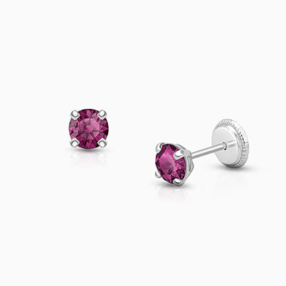February Birthstone Studs, 4mm Swarovski® Crystal Baby/Children’s Earrings, Screw Back – 14K White Gold