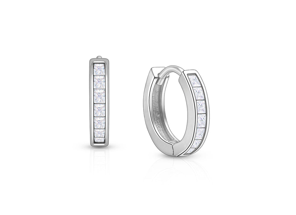 Channel Cut CZ, 11mm Huggie Hoops Teen’s Earrings, Screw Back – Sterling Silver