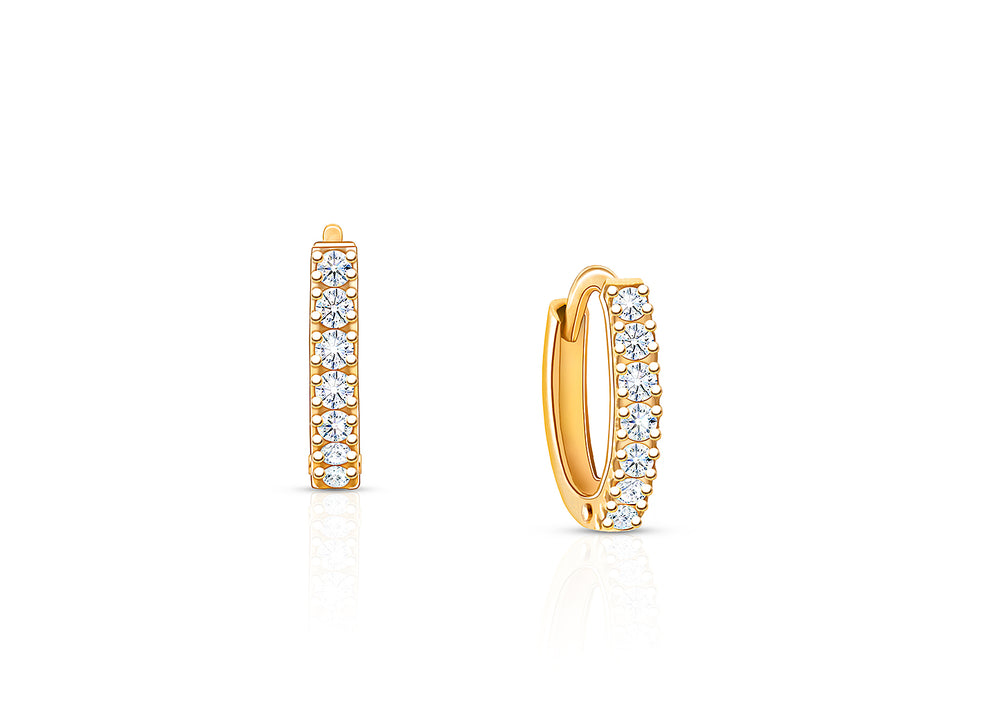 Timeless Pavé CZ 9mm Huggie Hoops, First Holy Communion Children’s Earrings – 14K Gold