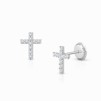 Forever in Faith Cross with Genuine Diamond, Children’s Necklace for Girls – 14K White Gold