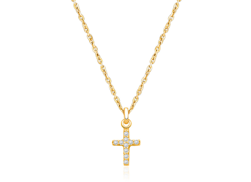 Miraculous Cross, Modern Pavé CZ Children’s Necklace for Boys – 14K Gold
