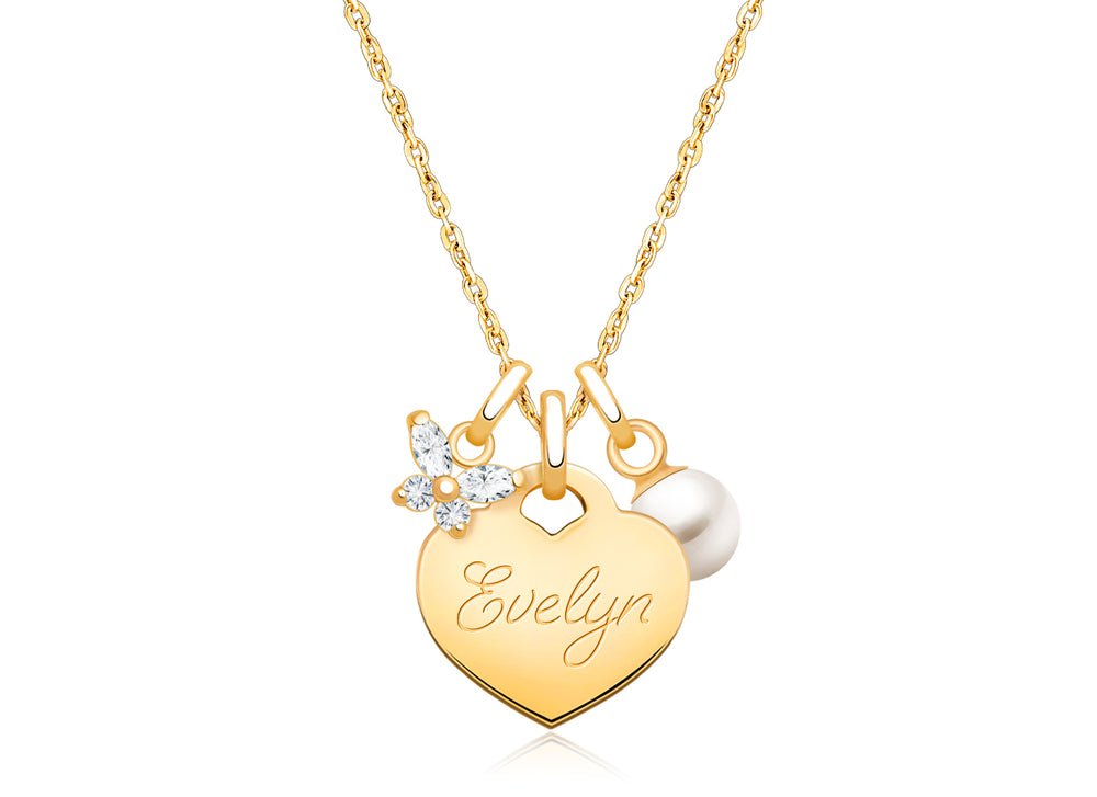 14K Gold Baby Heart “Design Your Own” Children’s Necklace for Girls (Optional Charms & FREE Engraving) – 14K Gold