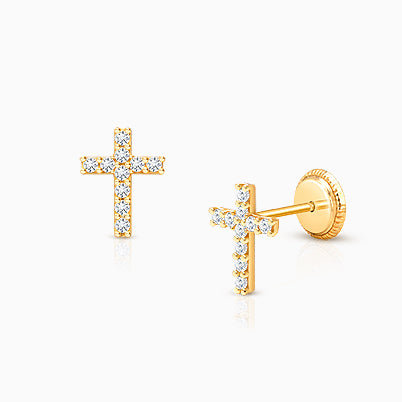 ‘T’ Initial Studs Personalized Baby/Children’s Earrings, Screw Back – 14K Gold
