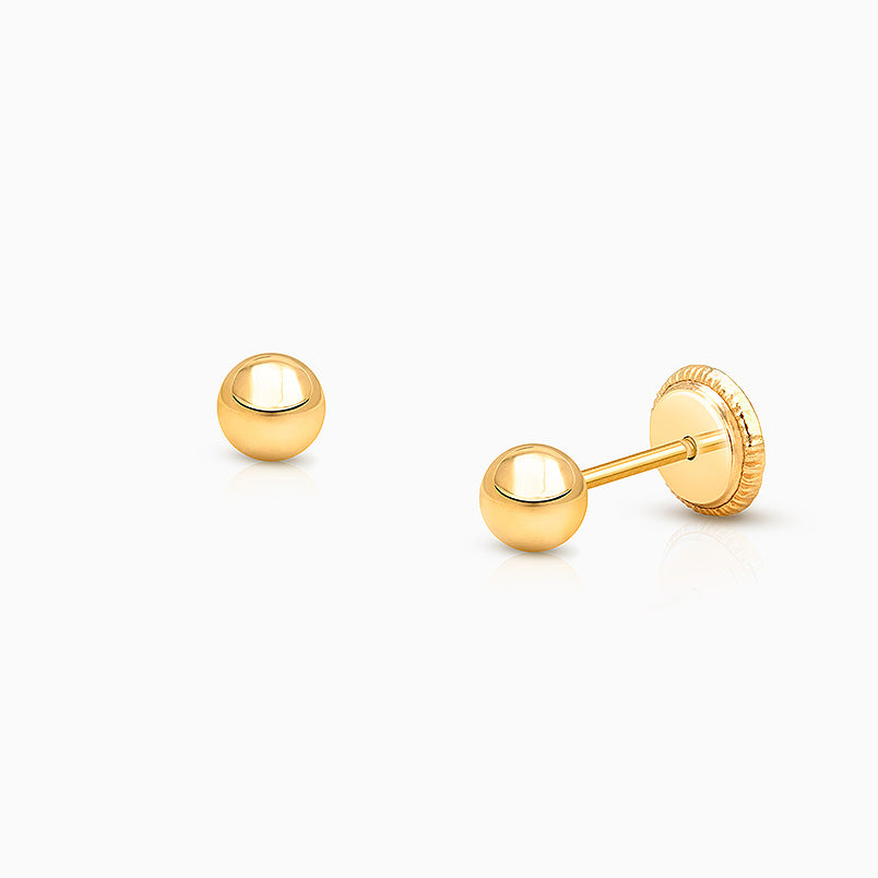 ‘B’ Initial Studs Personalized Baby/Children’s Earrings, Screw Back – 14K Gold