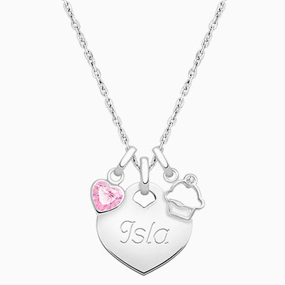 14K White Gold Baby Heart “Design Your Own” Children’s Necklace for Girls (Optional Charms & FREE Engraving) – 14K White Gold
