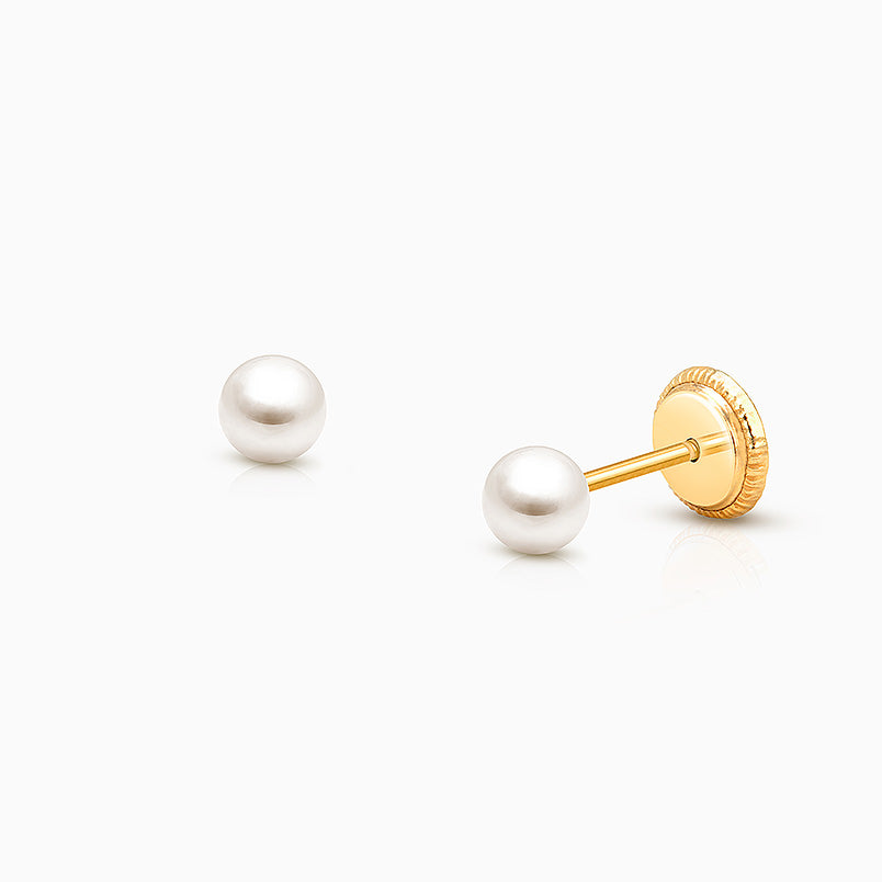 3mm CZ Round Studs, Baby/Children’s Earrings, Screw Back – 14K Gold