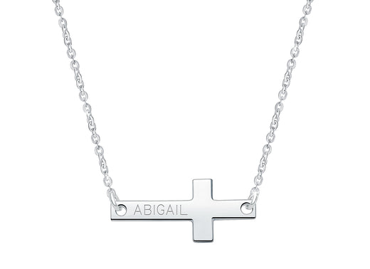 Small Sideways Cross Bar, Communion Children’s Necklace for Girls (FREE Personalization) – Sterling Silver