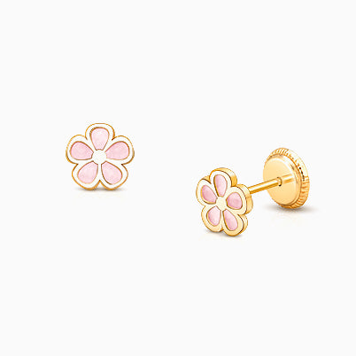 Genuine Heart, Mother of Pearl Baby/Children’s Huggie Hoop Earrings – 14K Gold