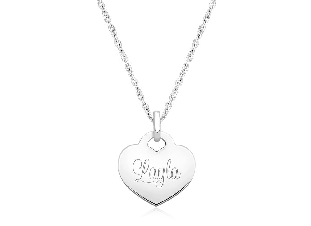 14K White Gold Baby Heart, Engraved Communion Children’s Necklace for Girls (FREE Personalization) – 14K White Gold