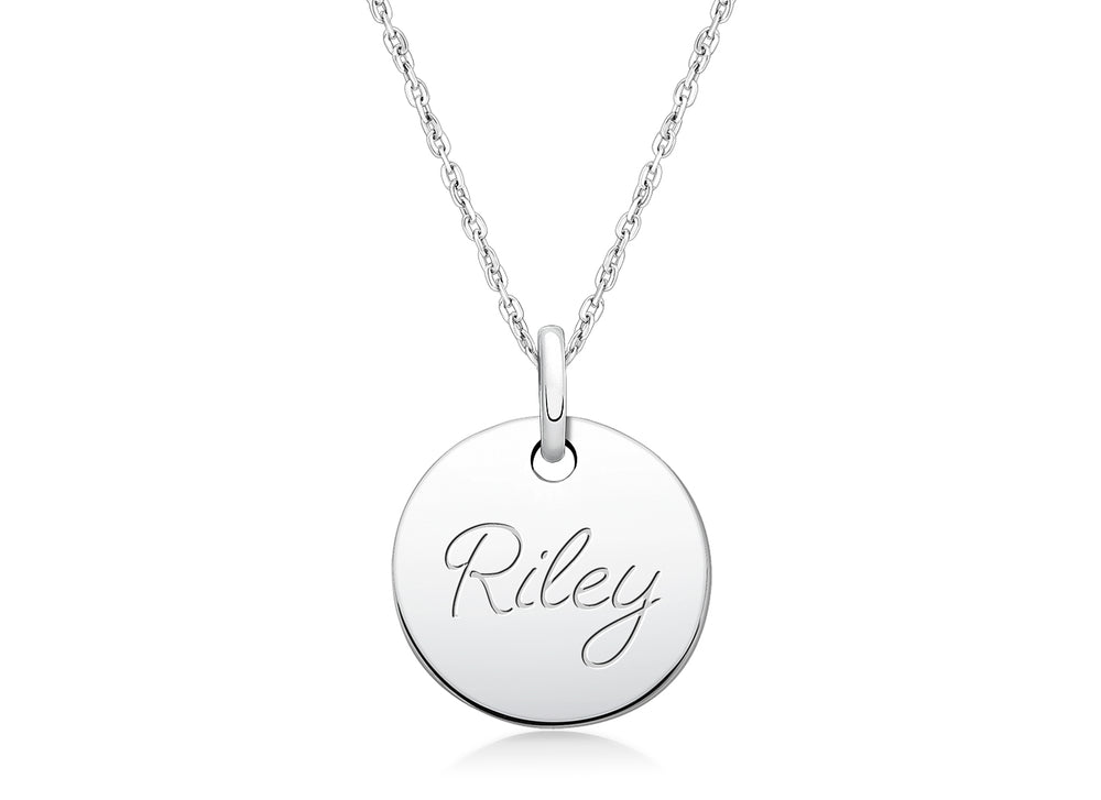 Small Round, Engraved Children’s Necklace for Girls (FREE Personalization) – Sterling Silver