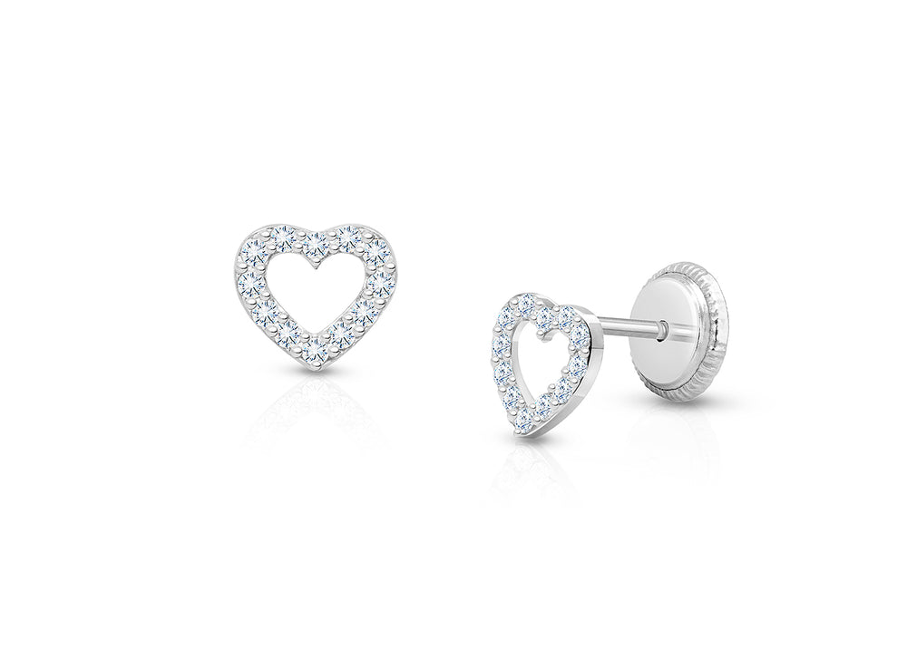 Love of Mine, Clear Pavé CZ Heart, Teen’s Earrings – 14K White Gold