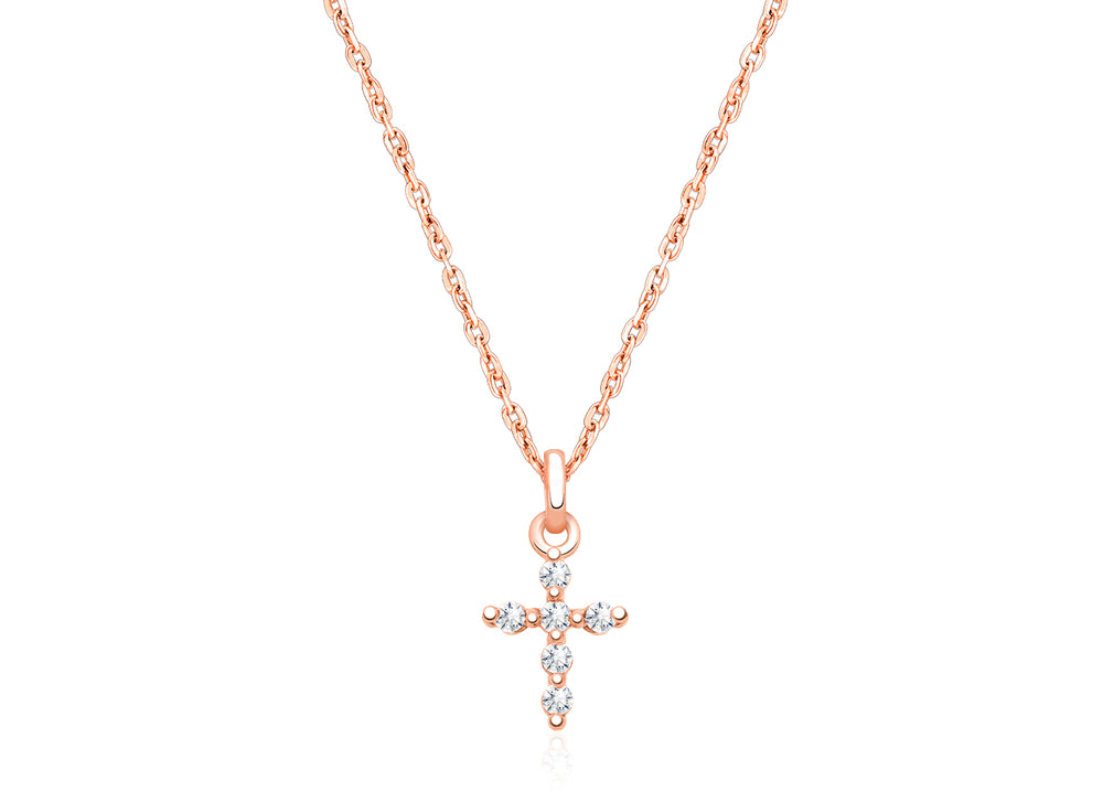 Shining Cross, Pavé CZ Children’s Necklace for Boys – 14K Rose Gold