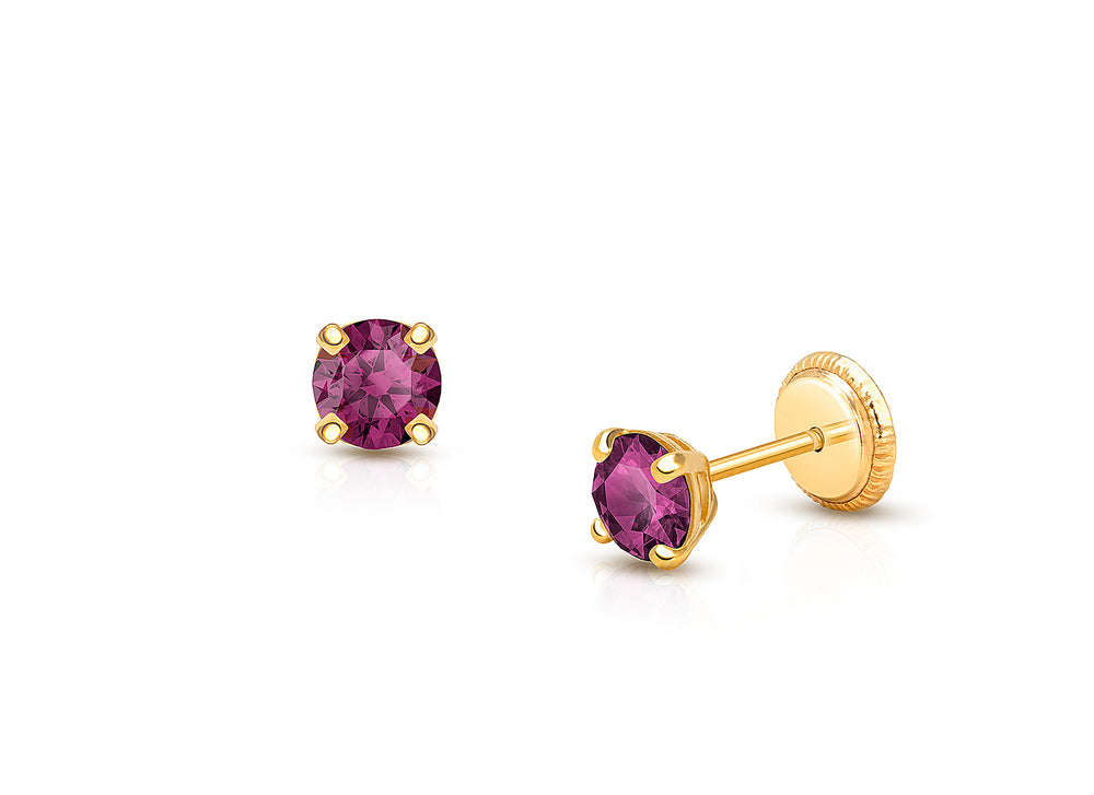 February Birthstone Studs, 4mm Swarovski® Crystal Baby/Children’s Earrings, Screw Back – 14K Gold
