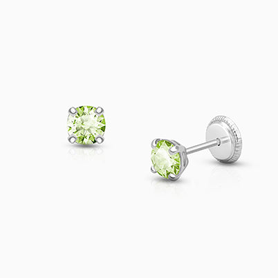 August Birthstone Studs, 4mm Swarovski® Crystal Baby/Children’s Earrings, Screw Back – 14K Gold