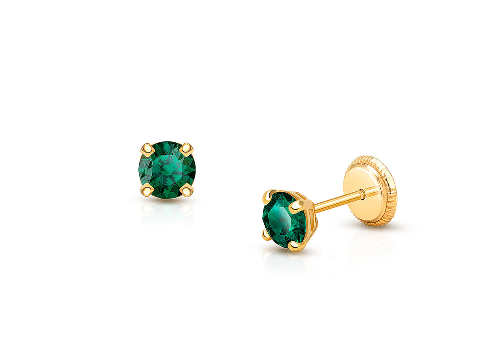 May Birthstone Studs, 4mm Swarovski® Crystal Baby/Children’s Earrings, Screw Back – 14K Gold