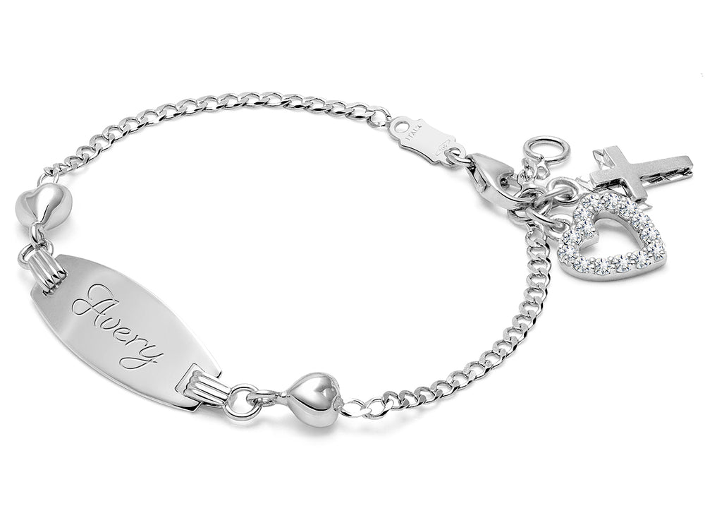 Follow Your Heart, Christening/Baptism Baby/Children’s Engraved ID Bracelet for Girls – 14K White Gold