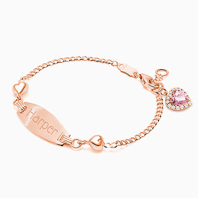 Follow Your Heart, 4.5-5.0″, Baby/Children’s Engraved ID Bracelet for Girls – 14K Rose Gold