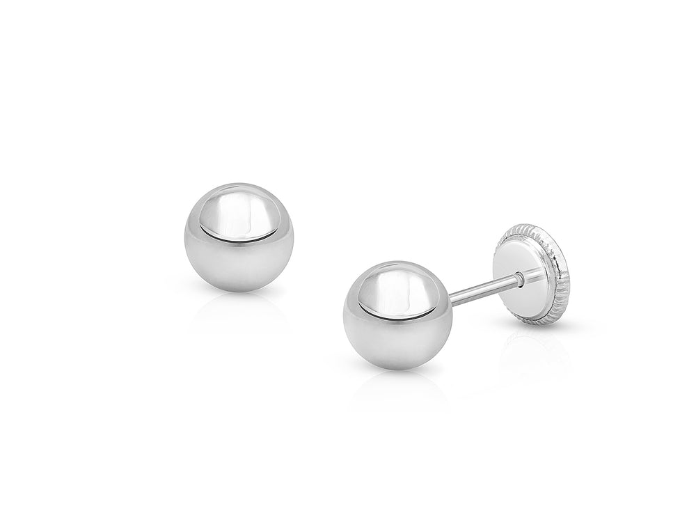 5mm Classic Round Studs, Teen’s Earrings, Screw Back – 14K White Gold