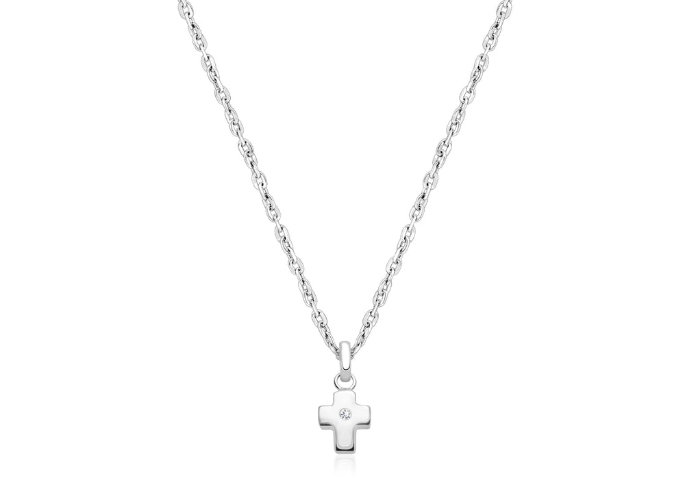 Forever in Faith Cross with Genuine Diamond, Children’s Necklace for Boys – 14K White Gold