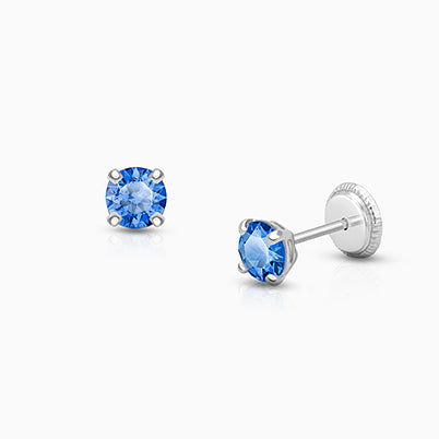 September Birthstone Studs, 4mm Swarovski® Crystal Teen’s Earrings, Screw Back – 14K White Gold
