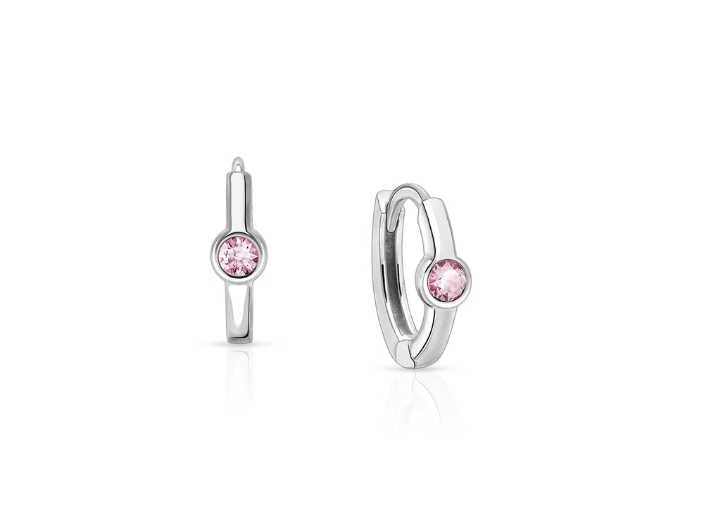June Birthstone 9mm Huggie Hoops, Swarovski® Crystal Baby/Children’s Earrings – Sterling Silver