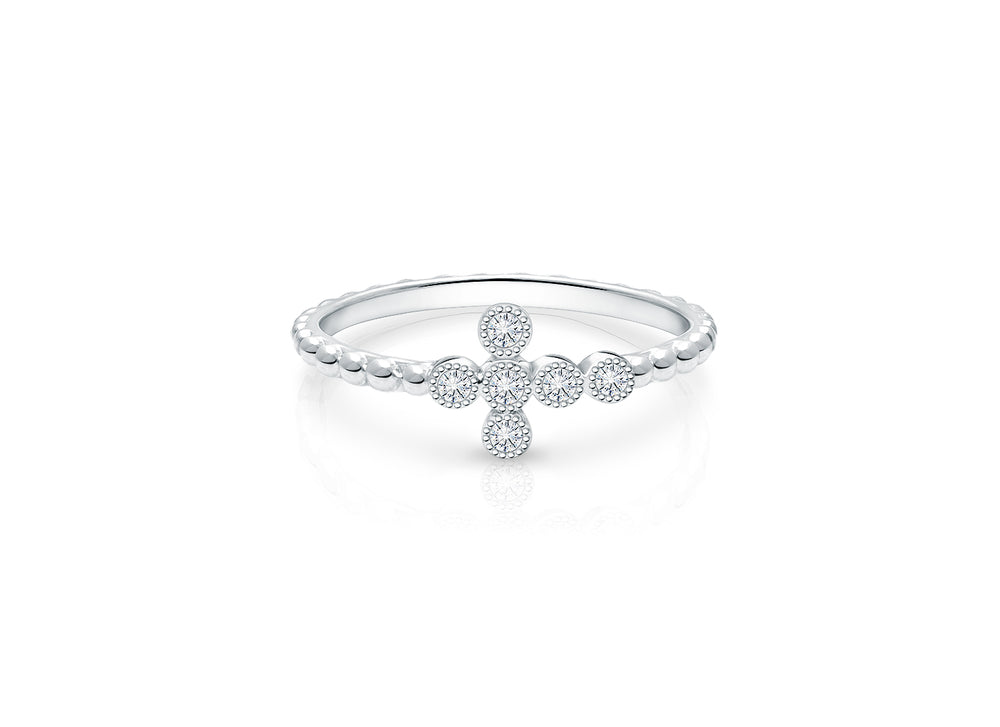 Walk by Faith, Clear CZ Cross Children’s Ring for Girls – Sterling Silver