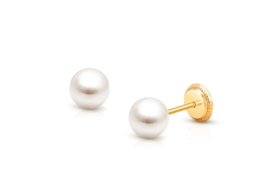 5mm Pearl Studs, Teen’s Earrings, Screw Back – 14K Gold