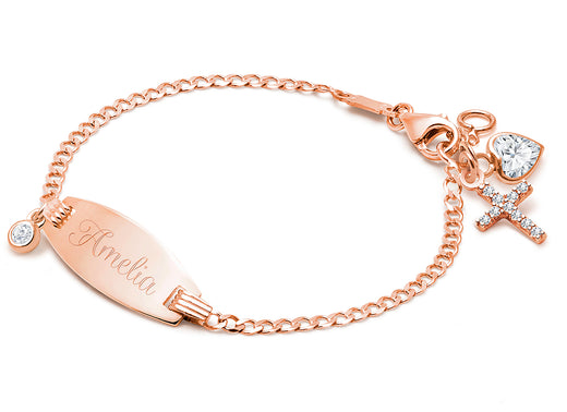 Classic Baby/Children’s, 4.5-5.0″, Engraved ID Bracelet for Girls – 14K Rose Gold
