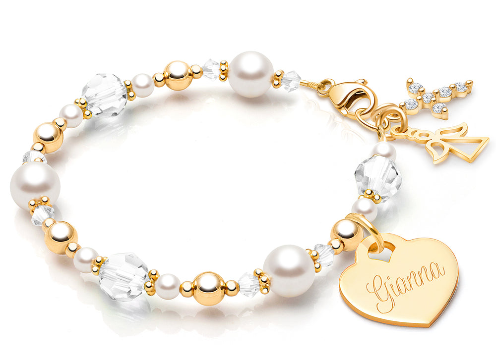 My Little Sunshine Birthstone, Christening/Baptism Baby/Children’s Beaded Bracelet for Girls (Includes Engraved Charm, All 12 Birthstones Avail) – 14K