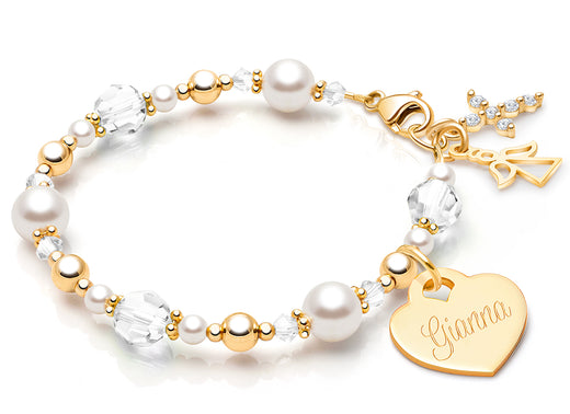 My Little Sunshine Birthstone, Christening/Baptism Baby/Children’s Beaded Bracelet for Girls (Includes Engraved Charm, All 12 Birthstones Avail) – 14K