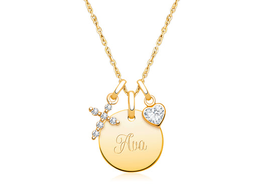 14K Gold Baby Round, Communion Children’s Necklace for Girls (Includes Religious Charm & FREE Engraving) – 14K Gold