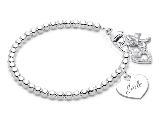 3mm Tiny Blessings Beads, Baby/Children’s Beaded Bracelet for Girls (INCLUDES Engraved Charm) – Sterling Silver