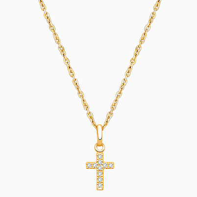 Divine Light, Cross with Genuine Diamonds Children’s Necklace for Boys – 14K Gold