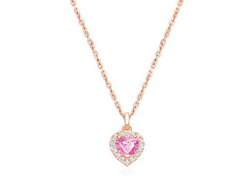 Blissful Heart, Pink/Clear CZ Halo, Teen’s Necklace for Girls – 14K Rose Gold