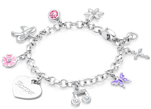 Design Your Own Baby/Children’s Classic Charm Bracelet for Girls (INCLUDES Engraved Charm) – Sterling Silver